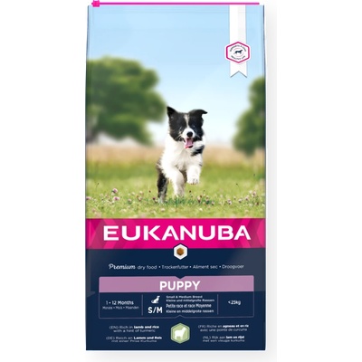 EUKANUBA Puppy Small & Medium Rich in Lamb & Rice - за подрастващи кученца с агнешко, 12kg
