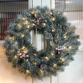 MagicHome Veniec prírodný zasnežený 48 LED IP20 2xAA 40 cm