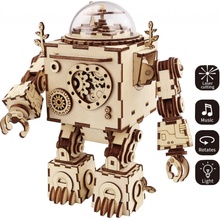 Robotime Drevené 3D mechanické puzzle Hracia skrinka Robot Orfeus 221 ks