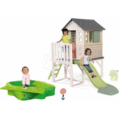 Smoby Set domček na pilieroch a pieskovisko s vodnou dráhou House On Stilts Life rozšíriteľný s 1,5 m šmykľavkou