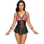 Cottelli Collection Bondage Longline Bra & Crotchless Thong Matte Look Set 2221330 Black 75B/S