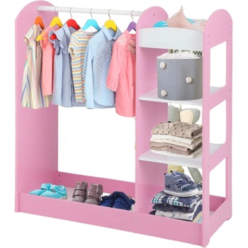 Ginger Home Дървена детска стойка, гардероб за дрехи с огледало - Ginger Home, Розова (AT-DC-2108-P)