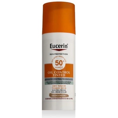 Eucerin Sun Oil Control Tinted Dry Touch Sun Gel-Cream SPF50+ тониращ слънцезащитен гел-крем за лице 50 ml нюанс Medium унисекс