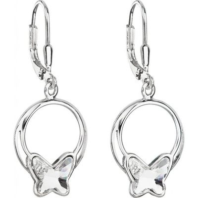Evolution Group strieborné náušnice visiace s kryštálmi Swarovski biely motýľ 31248.1