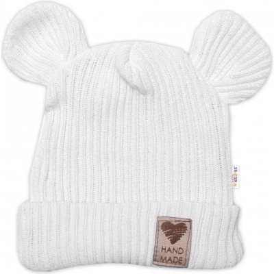 Pletená bavlněná čiapka s uškami dvojvrstvová Hand Made Baby Nellys biela