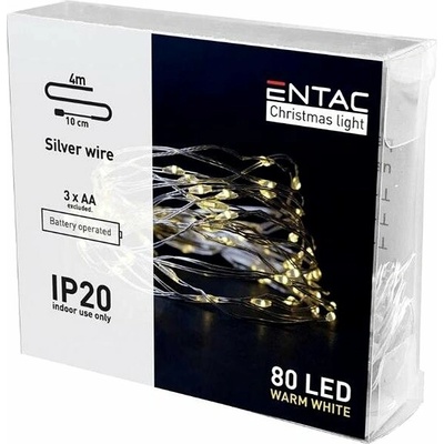 Entac Nano LED vianočná reťaz 1 m, vnútorná, teplé svetlo, 20 LED, na batérie AA