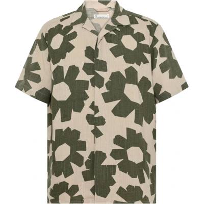KnowledgeCotton Apparel Мъжка риза с копчета KnowledgeCotton Apparel Linen-Mix Printed Shirt - Green (033-3205-0211)