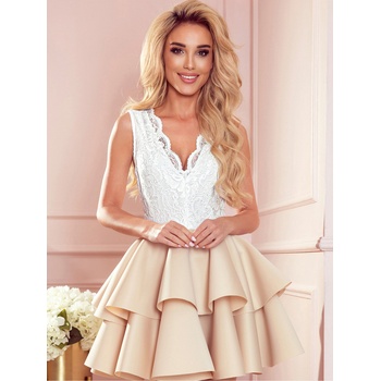 Numoco Двуцветна рокля с дантелено деколте и пяна - бежово Numoco ZLATA numoco | Bezhov | ЖЕНИ | M