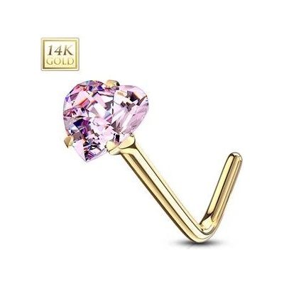 Šperky4U zlatý piercing do nosu růžový zirkon ZL01192P-YG