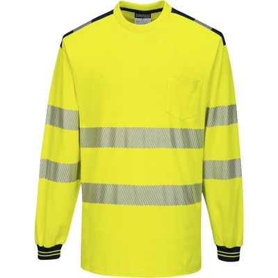 Portwest hi-vis pw3 t185 / Светлоотразителна тениска с дълъг ръкав - hv жълто/черно xxxl (t185ybrxxxl)
