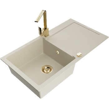 Mexen Leo грани котлена мивка с една камера и отцедник с кухненски смесител Rita, бежов - 6501-69-670300-50 (6501-69-670300-50)