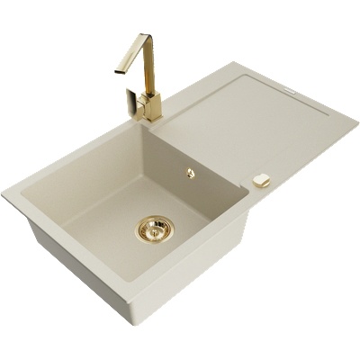 Mexen Leo грани котлена мивка с една камера и отцедник с кухненски смесител Rita, бежов - 6501-69-670300-50 (6501-69-670300-50)