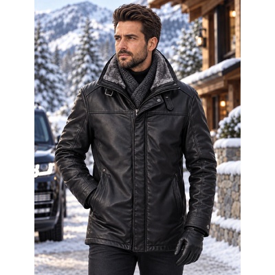 Max Original Leather Pánska kožená bunda 8062 FUR black