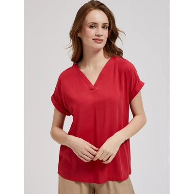 Moodo Червена блуза с V-образно деколте и къси ръкави Moodo Moodo | Cherven | ЖЕНИ | XL