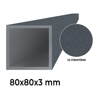 Hliníkový jekl čtvercový 80x80x3 mm, RAL7016 antracit se strukturou (AL-80x80x3-AS-2)