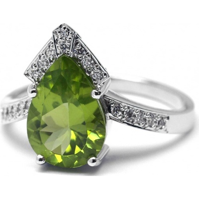 Klenoty Budín Ručně vyrobený prsten z bílého zlata s olivínem a diamanty J 28162 17