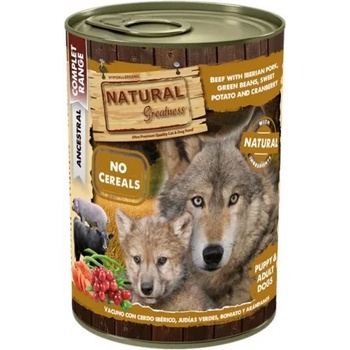 Image 1 of Natural Greatness Puppy beef with iberian pork - консерва за подрастващи кучета с телешко и свинско с бобчета, сладки картофи и боровинки - 400 гр, Испания - NGD40018