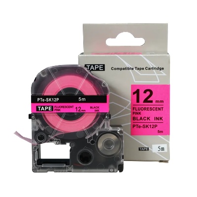 Compatible Epson SK12P, 12mm x 5m, черен печат / флуоресцентни розов фон, съвместима лента (PTe-SK12P)