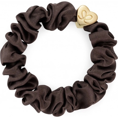 By Eloise London Gold Heart Silk Scrunchie barva Mocha – Zboží Dáma