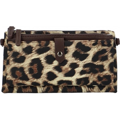 Trendová koženková dámská kabelka Fopi leopard khaki/tmavě hnědá