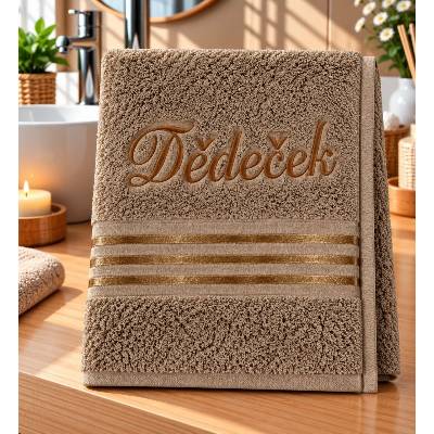 Bellatex froté ručník kolekce Linie s výšivkou Dědeček hnědý 50 x 100 cm