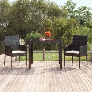 vidaXL Градинска маса със стъклен плот, черна, 90x90x75 см, полиратан (319895)