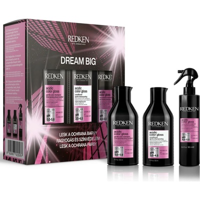 Redken Acidic Color Gloss Dream Big šampón Acidic Color Gloss 300 ml + kondicionér Acidic Color Gloss 300 ml + ochranný sprej Acidic Color Gloss Heat Protection Treatment 190 ml