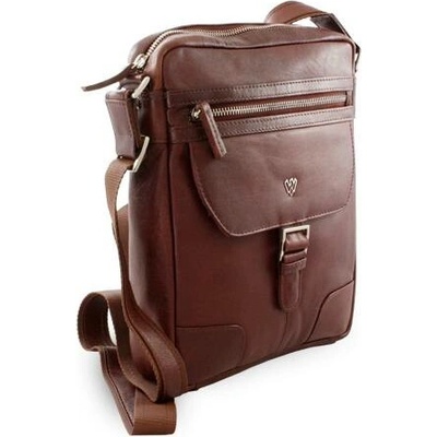Hnědý pánský kožený zipový crossbag