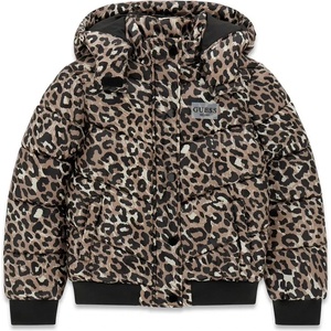 GUESS Късо яке за момиче с леопардов десен и надпис Guess