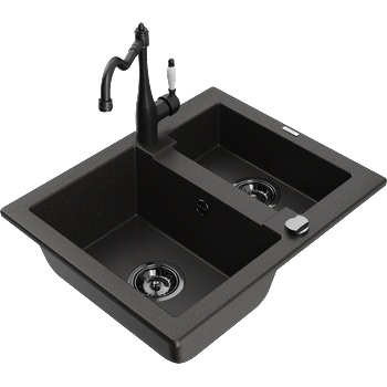 Mexen Carlos гранитна мивка с 1, 5 камери с кухненски смесител Carla, черен/златен металик - 6518-75-670700-70-B (6518-75-670700-70-B)