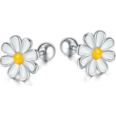 Impress Jewelry dámské ocelové šroubovací náušnice kopretina Bílá GE806