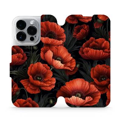 Flipové pouzdro Mobiwear - Apple iPhone 14 Pro - VP45S Temné červené květy (Knížkové flip pouzdro, obal, kryt na mobil Apple iPhone 14 Pro - VP45S Temné červené květy, materiál Umělá kůže + TPU - ochr
