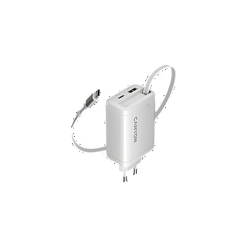CANYON charger OnCharge 65RC Build-In Cable USB-C 65W 1xPD 1xQC EU White (CNS-CURC65ACW)