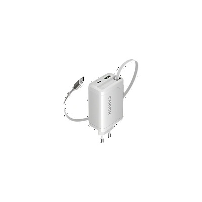 CANYON charger OnCharge 65RC Build-In Cable USB-C 65W 1xPD 1xQC EU White (CNS-CURC65ACW)
