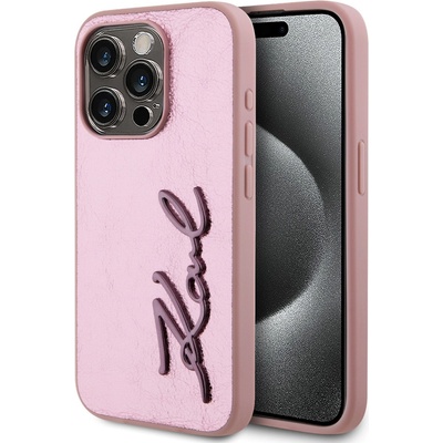 KARL LAGERFELD Набръчкан заден капак с логото на PU Signature за iPhone 15 Pro Max Pink Karl Lagerfeld Karl Lagerfeld | Rozov | ЖЕНИ | UNI