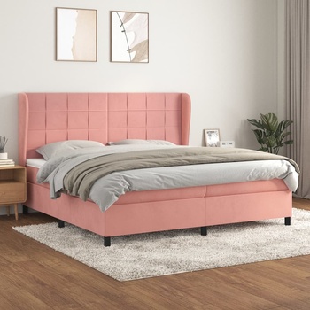 vidaXL Боксспринг легло с матрак, розово, 200x200 см, кадифе (3129236)