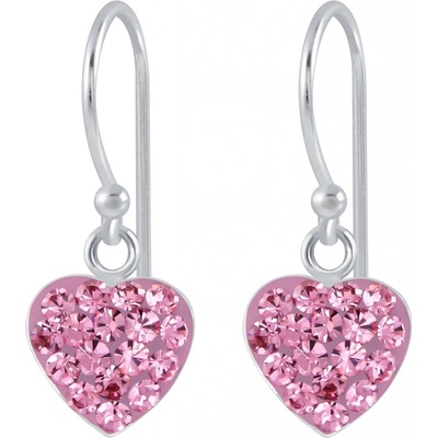 Flor de Cristal stříbrné náušnice s křišťálovým srdcem Světle růžová 20_00042