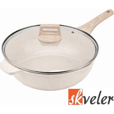 Panvica WOK + pokrievka 28 cm cream line Skveler
