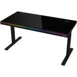 LORGAR Dual-motor sit/stand adjustable-height gaming desk with wireless charger, RGB lighting, control panel, and USB ports, solid tempered glass tablet (LRG-DP80G)