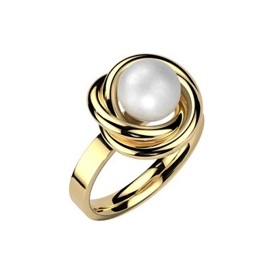 Šperky4U Zlacený ocelový prsten s perlou OPR1957