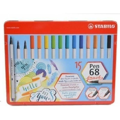 Stabilo Pen 68 brush sada 15 ks v kovovom puzdre
