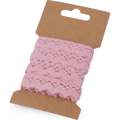 Bavlněná krajka paličkovaná šíře 15 mm Varianta: 31 růžová sv., Balení: 1 karta – Zboží Mobilmania