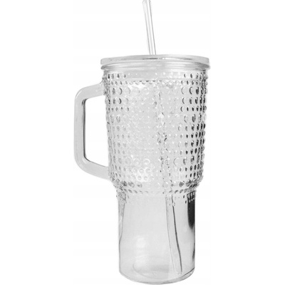 HOMLA Sklenice BERE s puntíky a skleněným brčkem 1 l