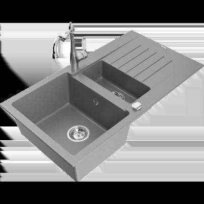 Matias гранитна кухненска мивка 1, 5-коморна с отцедник и кухненски смесител Carla, сив - 6502-71-670700-00 (6502-71-670700-00)