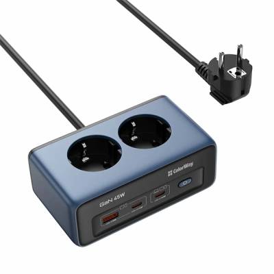 ColorWay Мрежово и USB захранване, 2 гнезда, 2x220V/1xUSB-A/2xUSB-C (GaN45W) CW-CHE25PDB (CW-CHE25PDB)