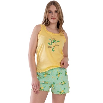 Image 1 of Дамска лятна пижама в жълто и светлозелено с жабка