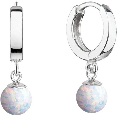 Evolution Group Strieborné kruhy s visiacim syntetickým opálom 11404.1 white