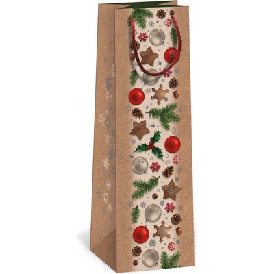 ARGUS Darčeková papierová taška NATUR na víno (11 x 36 cm) - Vianočné gule 08340042