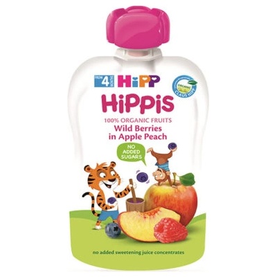 HiPP Био Плодова закуска горски плодове, ябълка и праскова 100 гр. - 4+ месеца