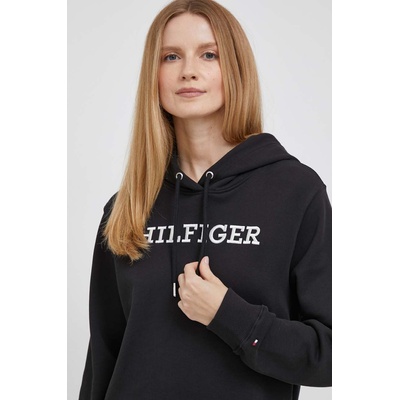 Tommy Hilfiger Памучен суичър Tommy Hilfiger в черно с качулка с апликация (WW0WW40296)